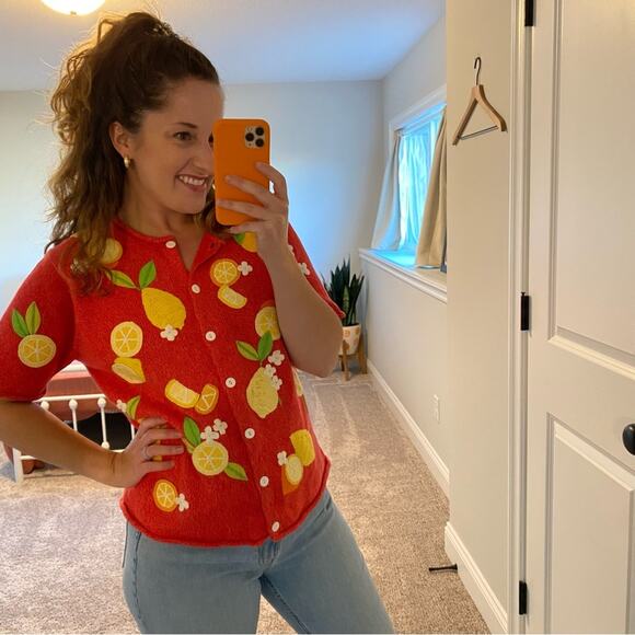 Vintage Y2K Susan Bristol Lemon Fruit Cotton Sweater Large - Picture 7 of 15